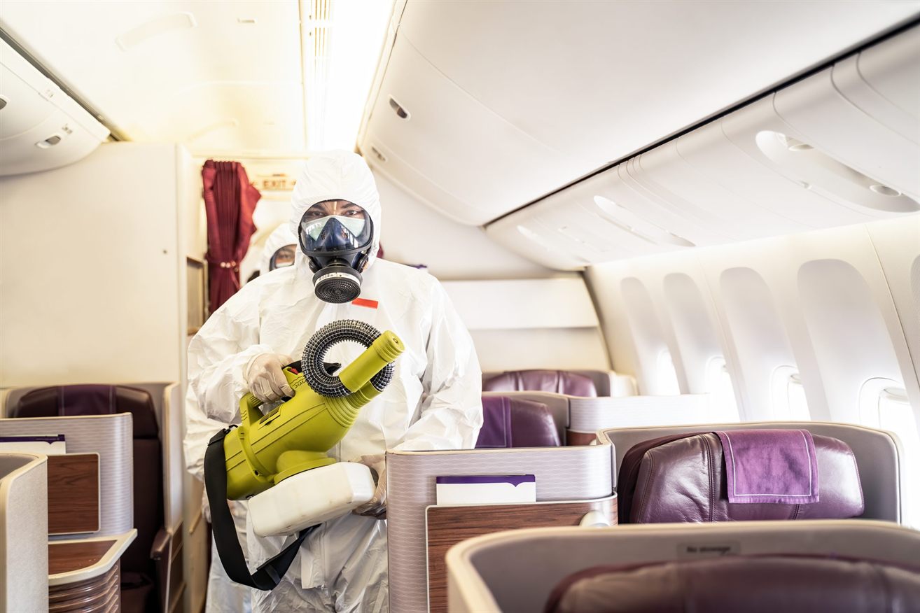 Technician performing pest control in the cabin